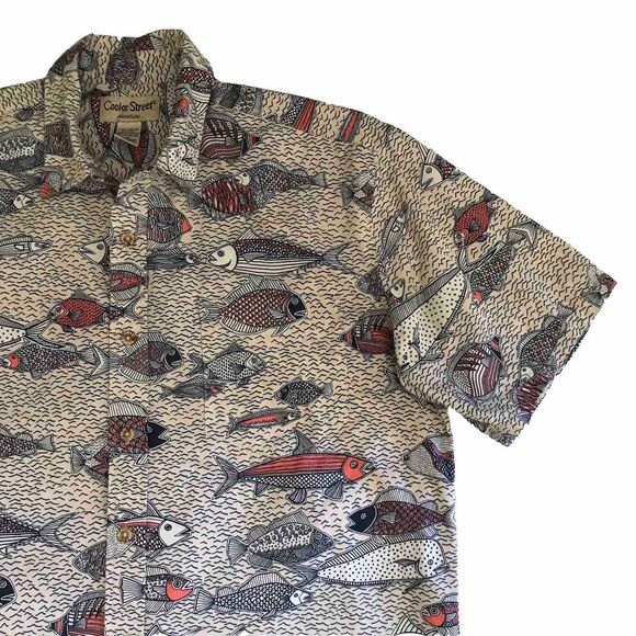 Cooke Street Honolulu Blue Ocean Fish Sea Printed Casual Mens Novelty Shirt - M - Picture 2 of 6